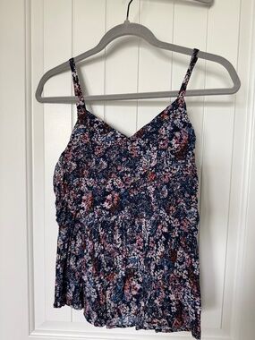 MAURICES Navy Floral Spaghetti Strap Tank Top